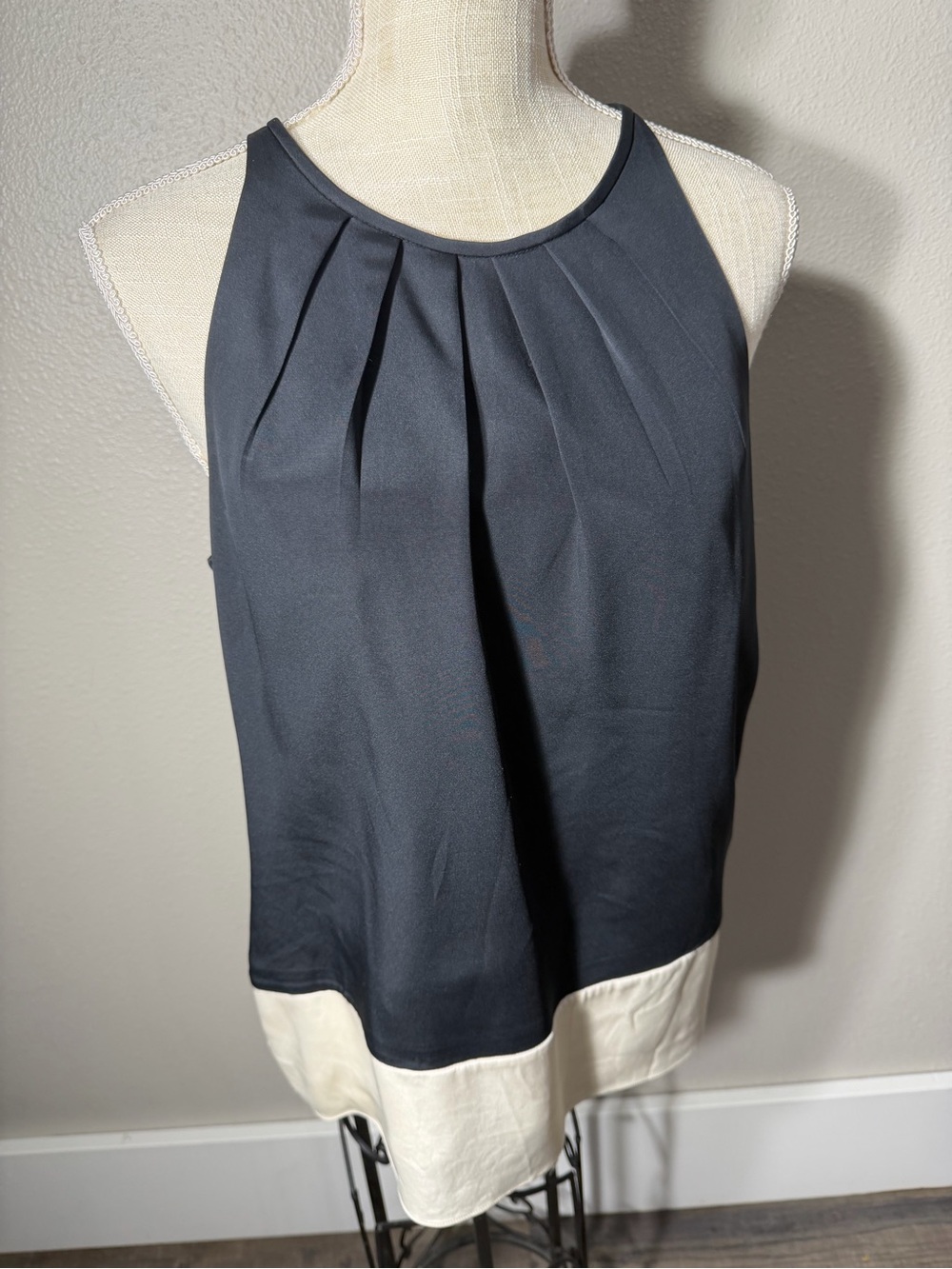 Theory Black Halter Camisole with Cream Hem
